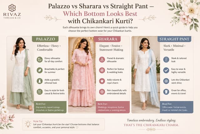 Palazzo vs Sharara vs Straight Pant — Which Bottom Looks Best with Chikankari Kurti?